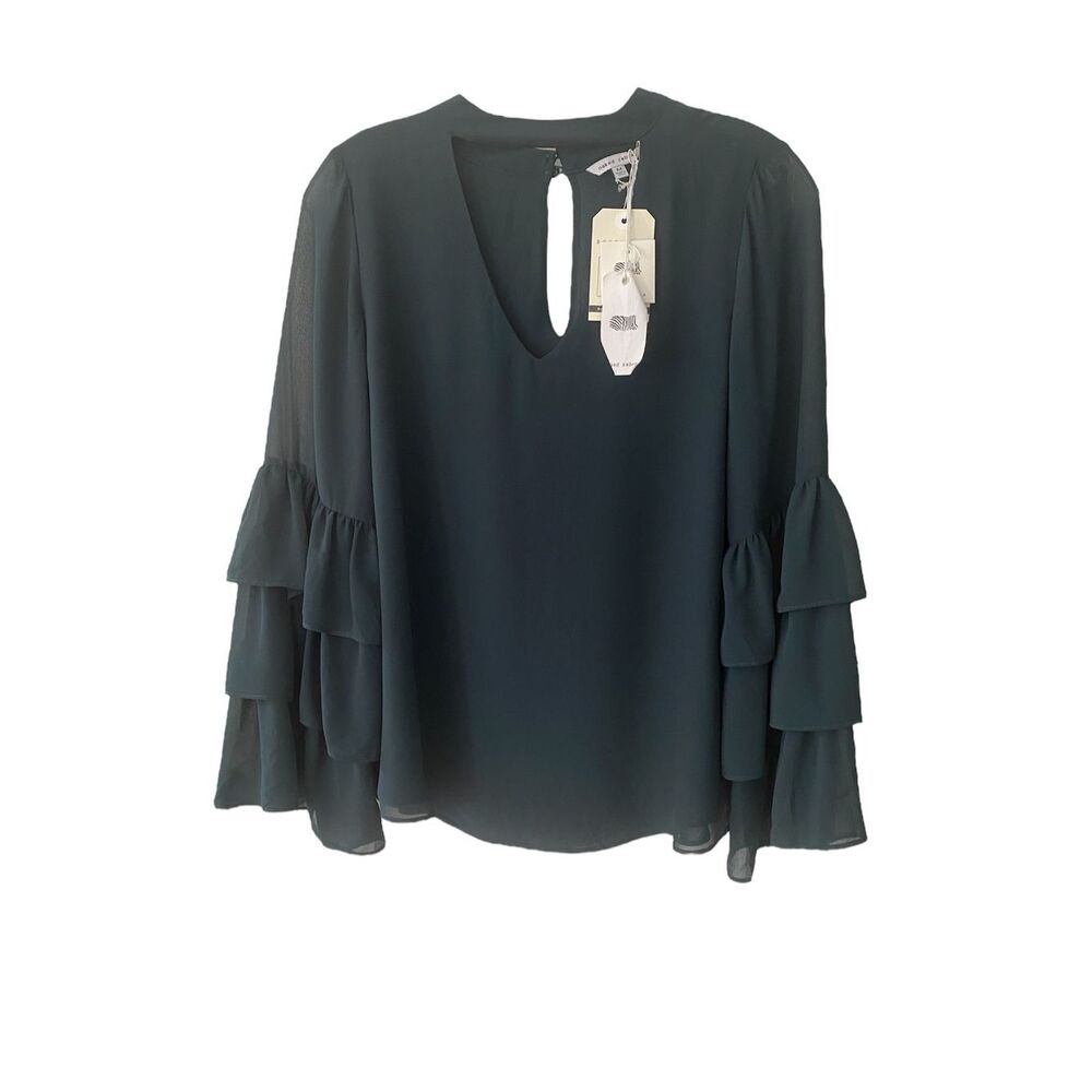 Naked Zebra Long Ruffle Sleeve V Neck Top Sz M